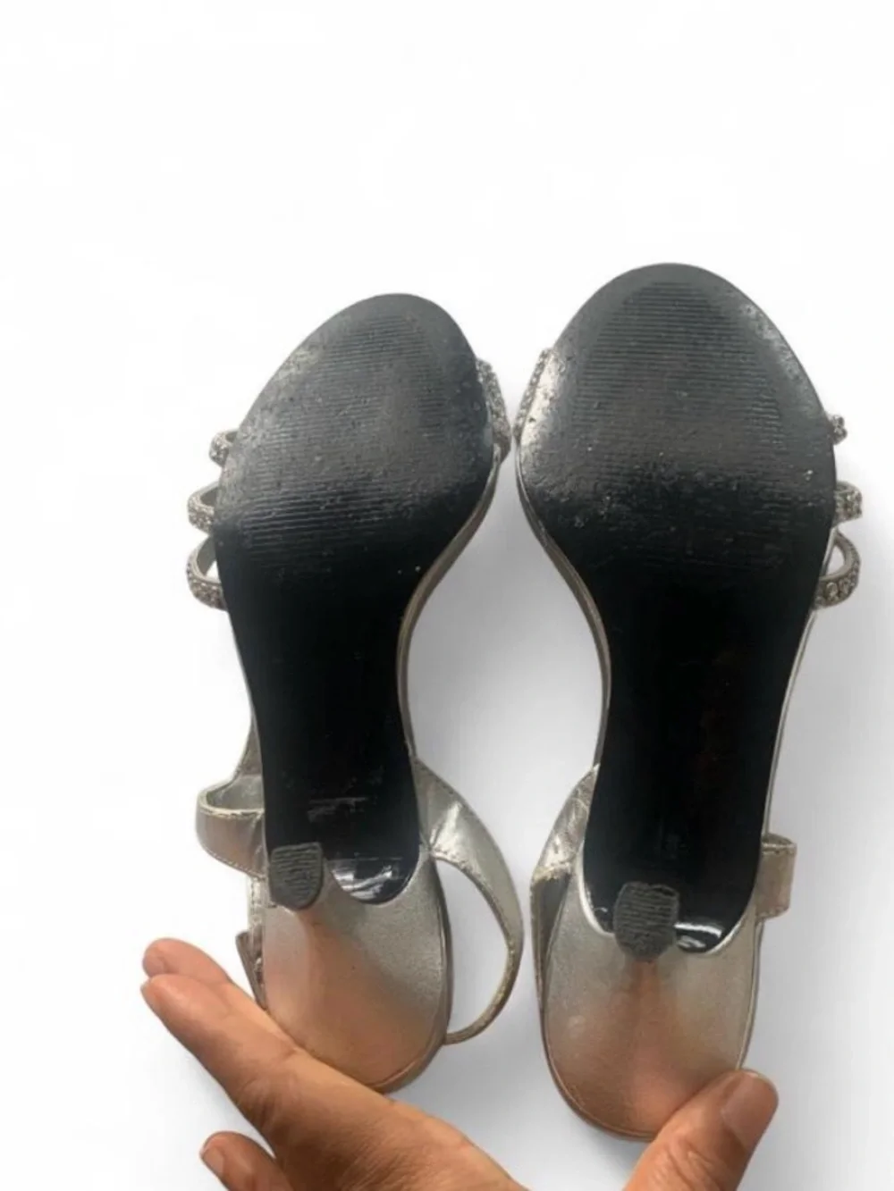 Caparros Silver rhinestone kitten heel sandals size 5.5 B sparkly retro open toe